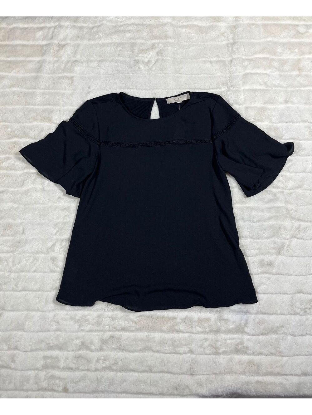 NWT Loft XS Semi Sheer Black Eyelet Accent Office Work City Fall Spring Blouse